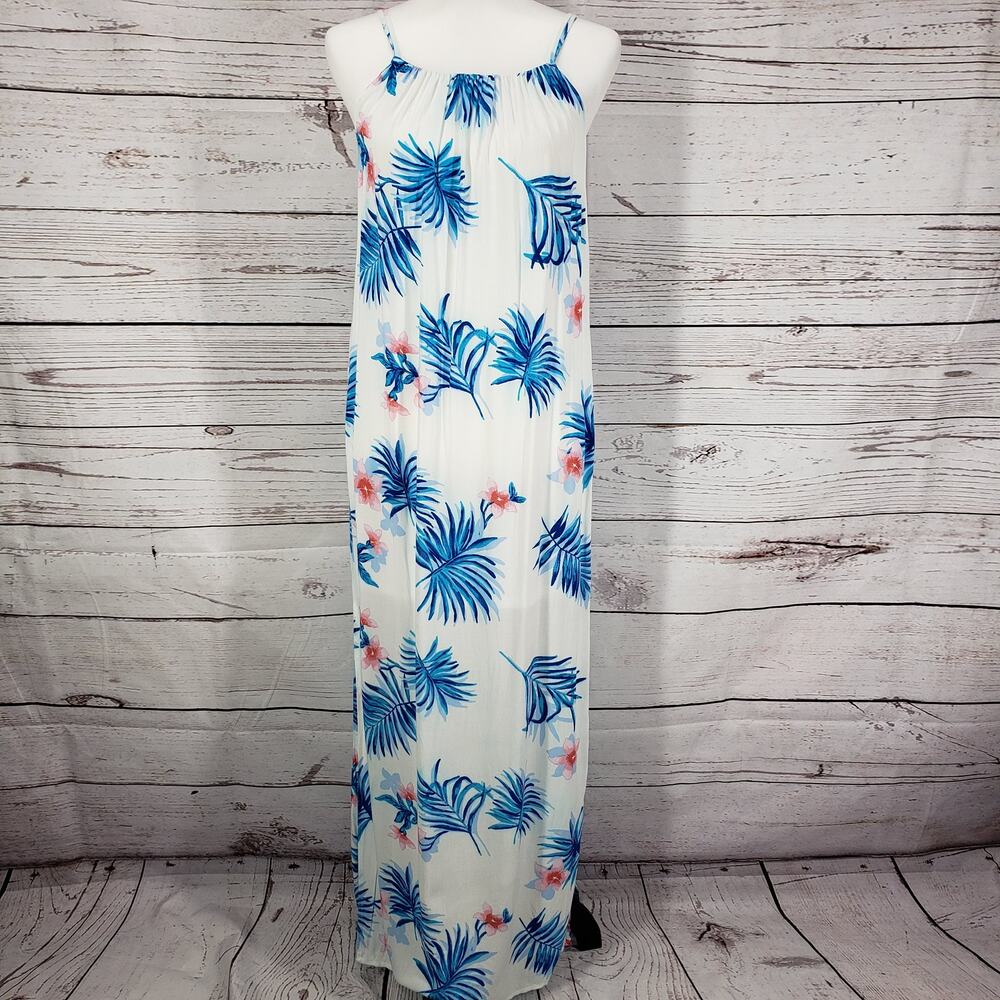 Favlux Fashion White Blue Hawaiian Print Slit Sides Maxi Dress Size S